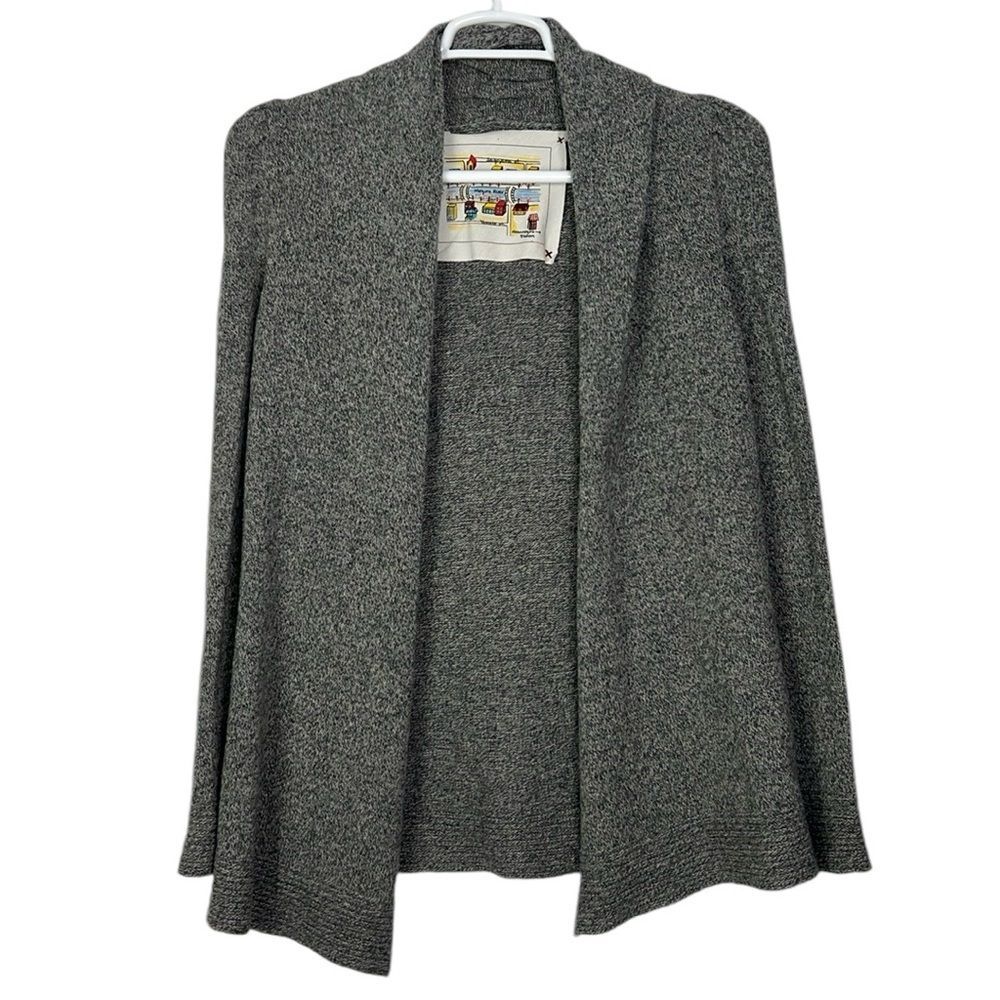 Anthropologie Tokyo Map Gray Wool Blend Open Front Cardigan Sweater Size Small